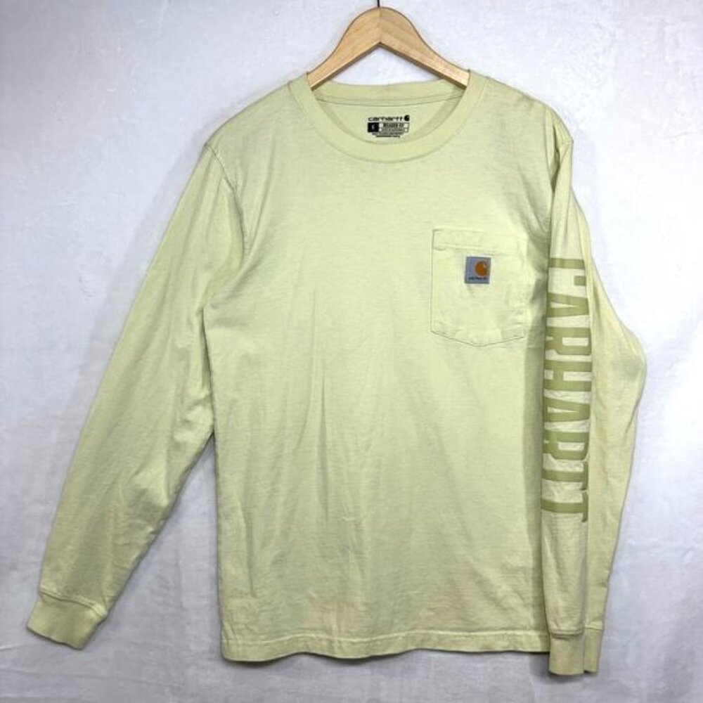 Carhartt Small Long Sleeve Shirt Relaxed Fit Logo‎ Graphic Green Work Gorpcore